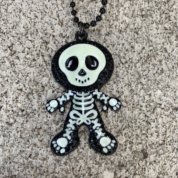 GLOW in the DARK Skelly Enamel Necklace