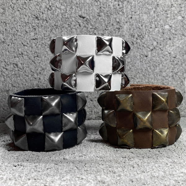 Leather Studded Cuff: Triple