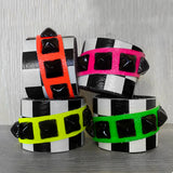 Checkered Studded Cuff with Neon Yellow