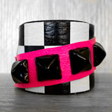 Checkered Studded Cuff with Neon Pink
