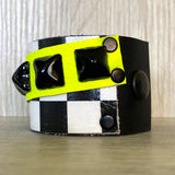 Checkered Studded Cuff with Neon Yellow
